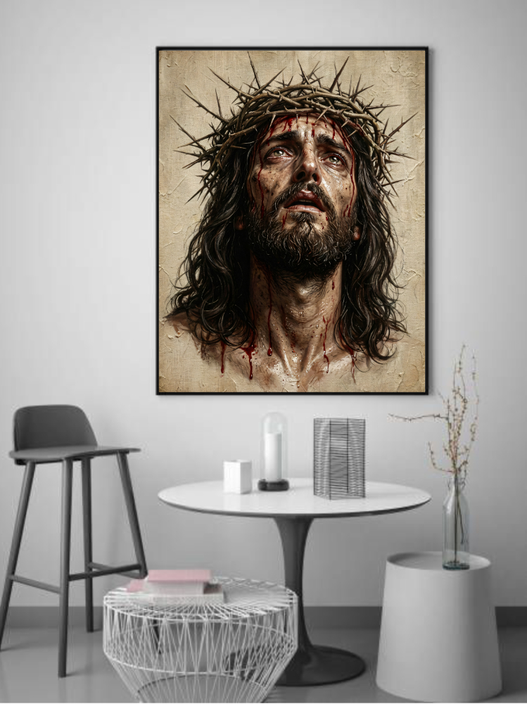 Jesus Christ with Crown of Thorns – Realistic Oil Painting Style – Printable Digital Wall Art