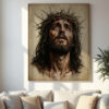 Jesus Christ with Crown of Thorns – Realistic Oil Painting Style – Printable Digital Wall Art
