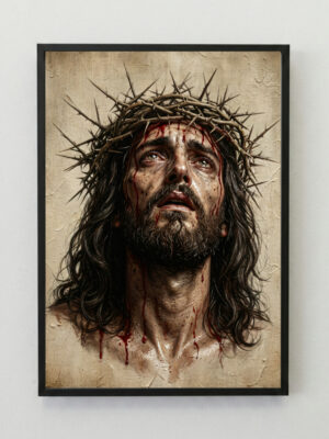 Jesus Christ with Crown of Thorns – Realistic Oil Painting Style – Printable Digital Wall Art