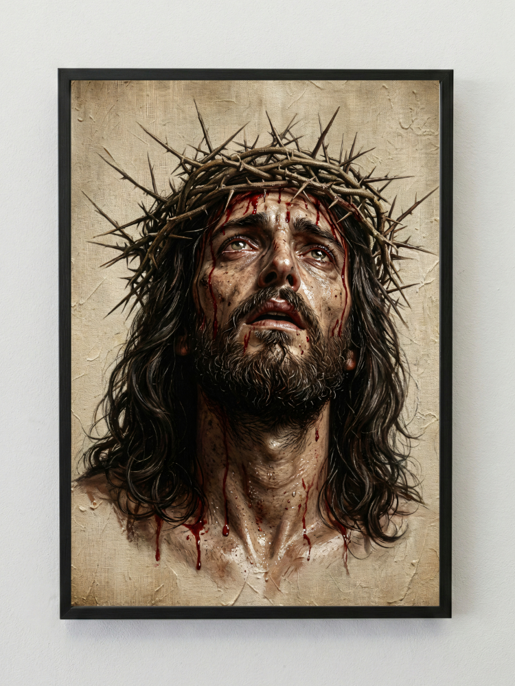 Jesus Christ with Crown of Thorns – Realistic Oil Painting Style – Printable Digital Wall Art