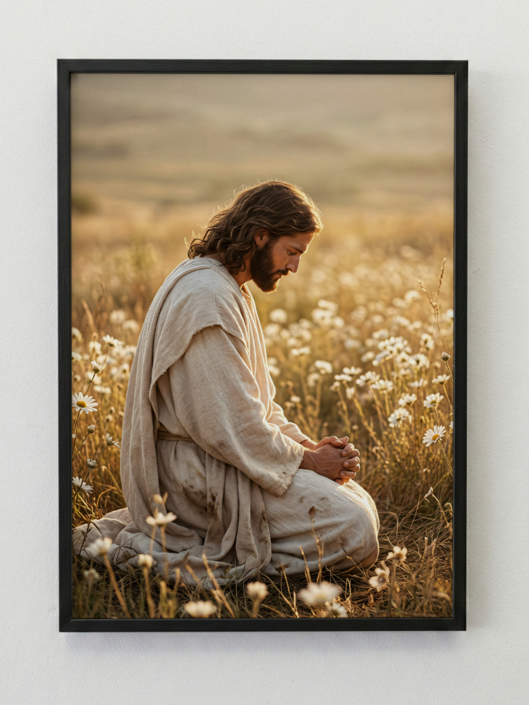 High Quality Jesus Praying in Meadow Digital Art 30x40 PDF File Jesus Praying in Meadow Digital Art