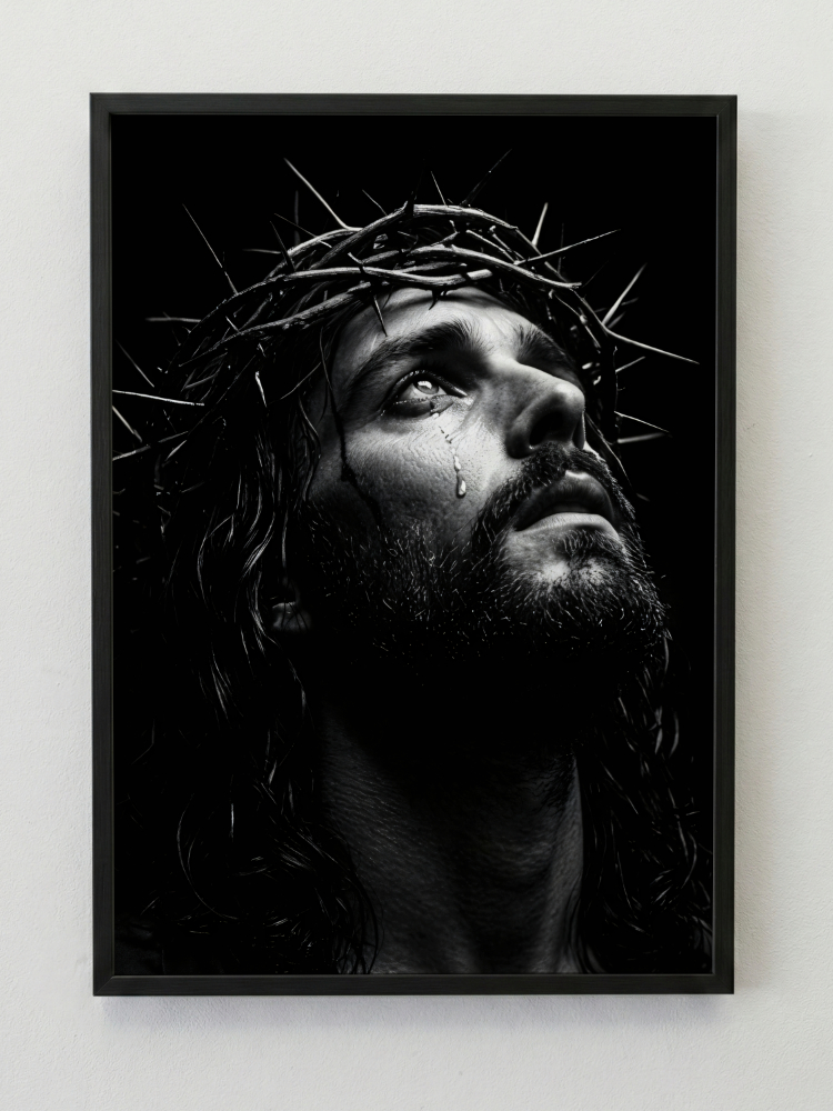 Jesus Crown of Thorns Black and White Art