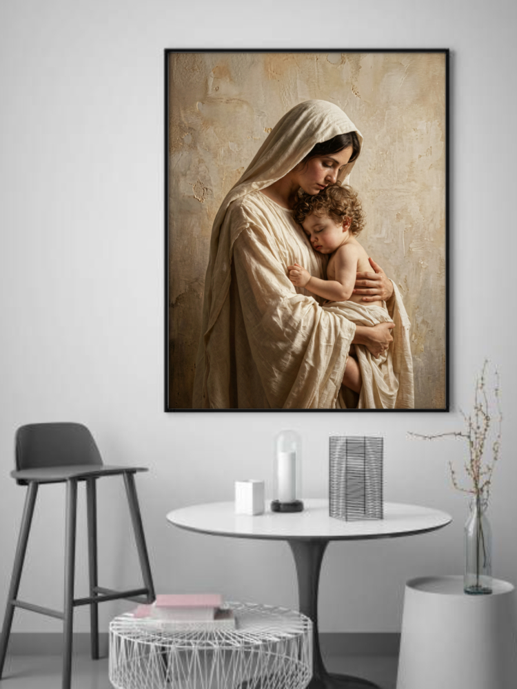 The Infinite Bond Mother Mary and Infant Jesus Digital Portrait-2 The Infinite Bond: Mother Mary and Infant Jesus Digital Portrait