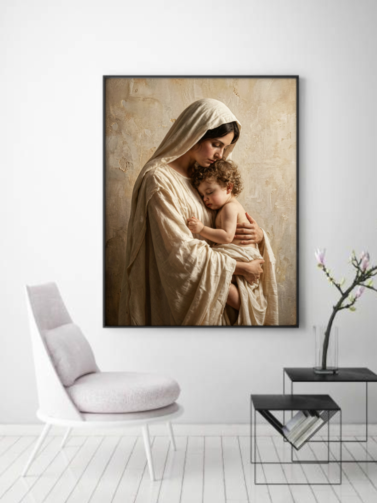 The Infinite Bond Mother Mary and Infant Jesus Digital Portrait-3 The Infinite Bond: Mother Mary and Infant Jesus Digital Portrait