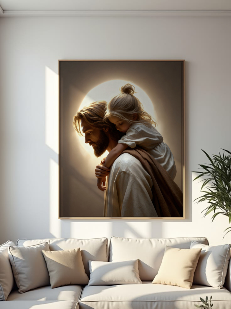 The Shepherd’s Strength Jesus and Child 30x40 Digital Wall Art