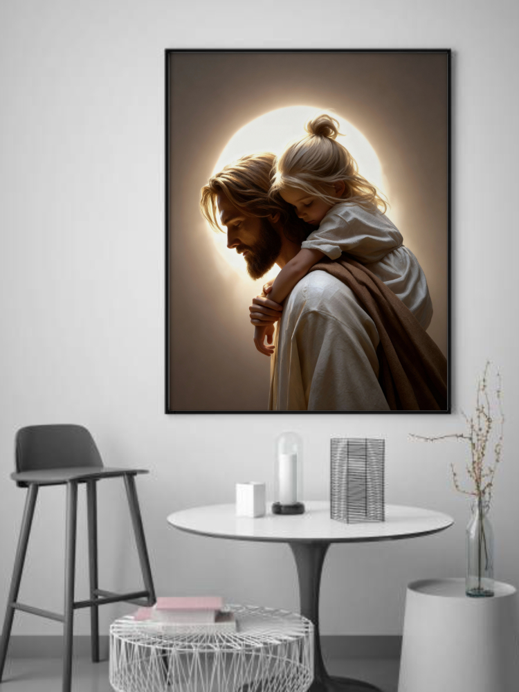 The Shepherd’s Strength Jesus and Child 30x40 Digital Wall Art