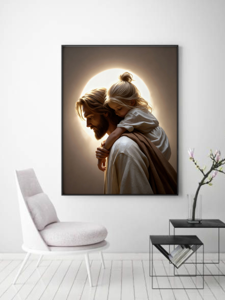 The Shepherd’s Strength Jesus and Child 30x40 Digital Wall Art